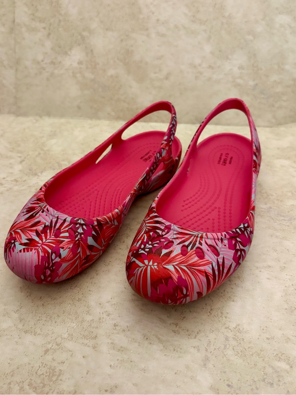 CROCS Pink Tropical Print Slingback Flats